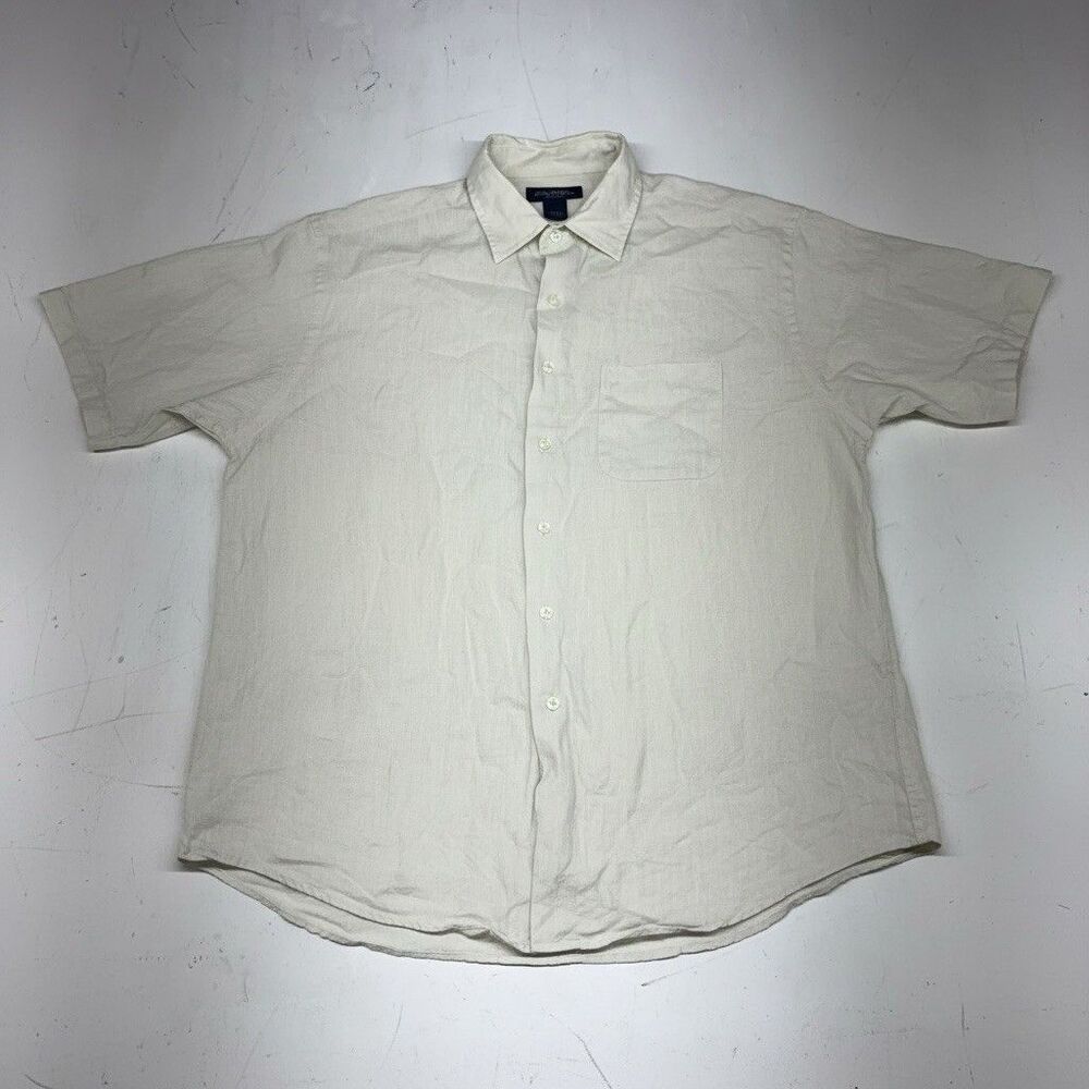 Brooks Brothers Irish Linen Shirt Men’s Large Beige Short Sleeve Regular Fit